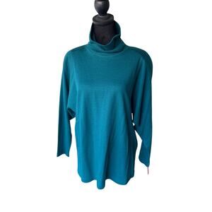 Jan Wilson Studio Wool Turtleneck Sweater Teal Size M Dolman Tunic Made in USA